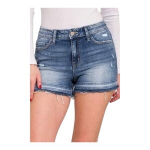 KFTK Distressed Raw Hem Cut Off 4" Inseam Denim Shorts 6/28 Medium Blue Wash EUC